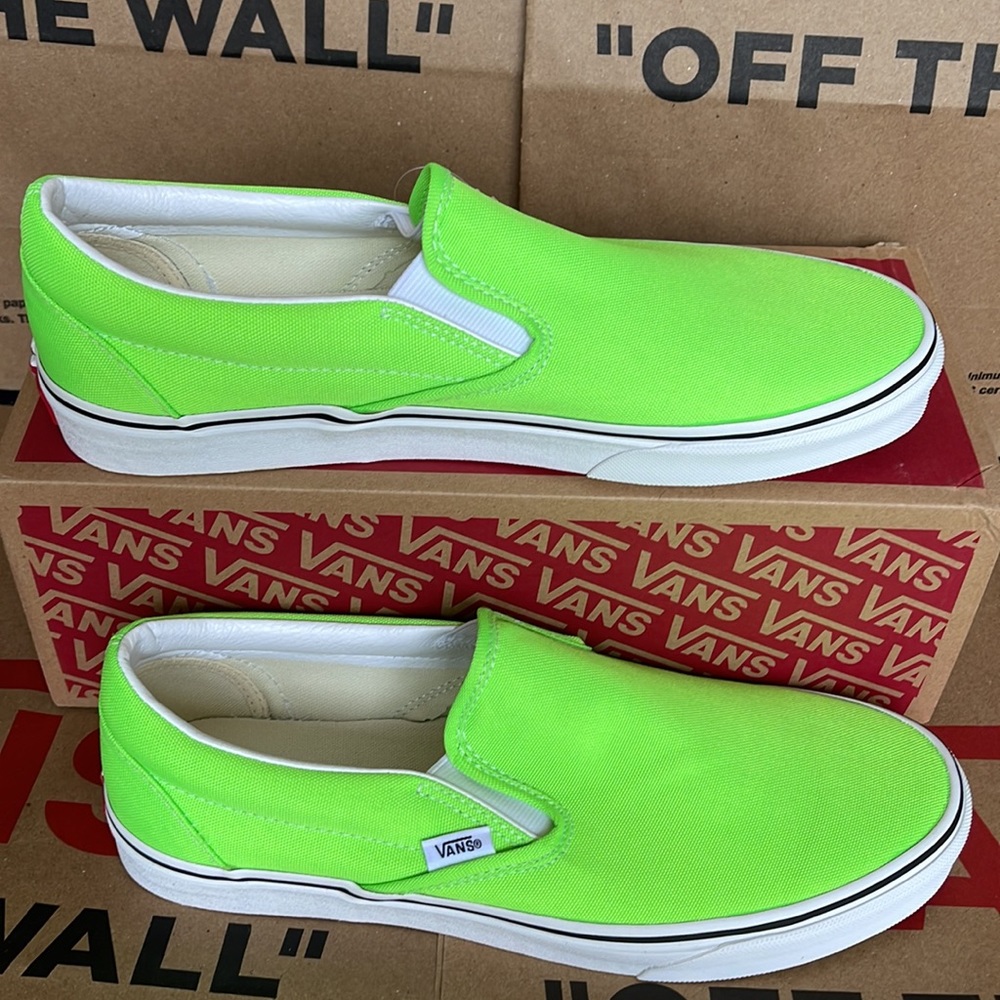 Vans Classic Slip On Neon Green Gecko/True White sneakers WMNS - Picture 4 of 16